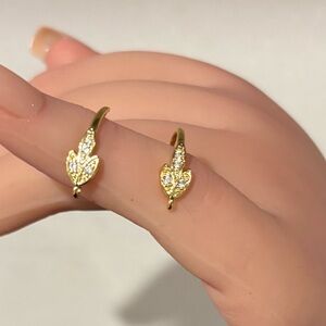 18k Gold Plated Cubic Zirconia Leaf Coquette Earrings